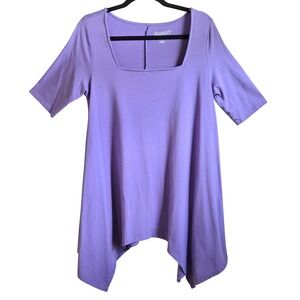 Roamans Purple Cotton Square Neck Sharkbite Hem Tunic Elbow Sleeve Sz 12 S